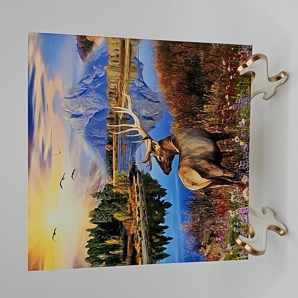 NobleCaptures Other - Majestic Landscape Elk Sunset Floral Wall Art‎ Watercolor Oil Painting Art Print
